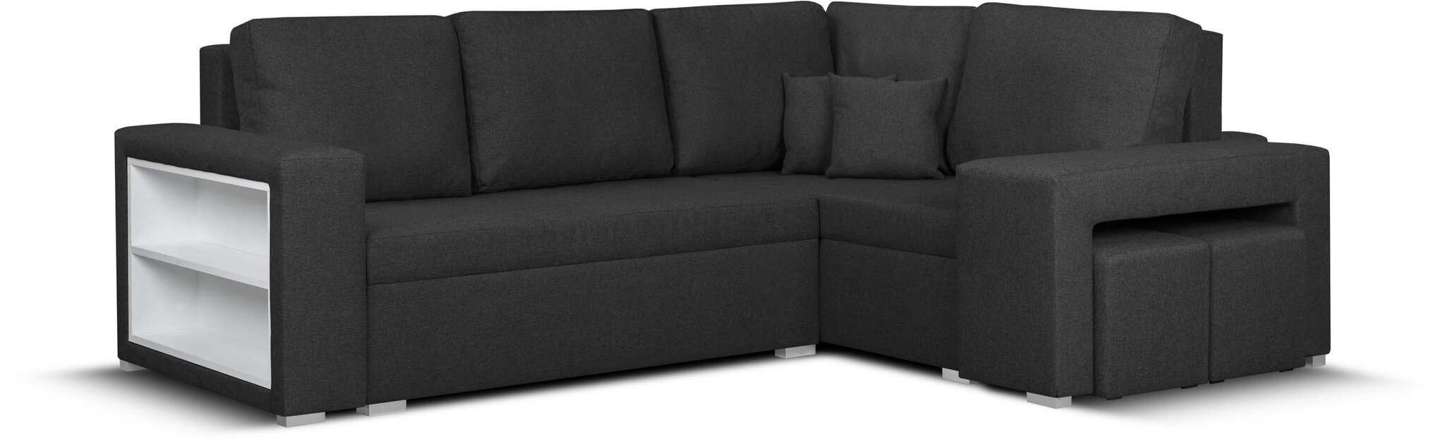 Stūra dīvāns ar pufiem Bellezza Milo5, melns cena un informācija | Stūra dīvāni | 220.lv