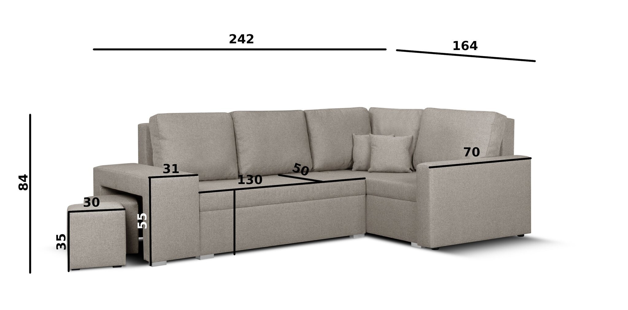 Stūra dīvāns ar pufu Bellezza Milo2, tumši pelēks cena un informācija | Stūra dīvāni | 220.lv