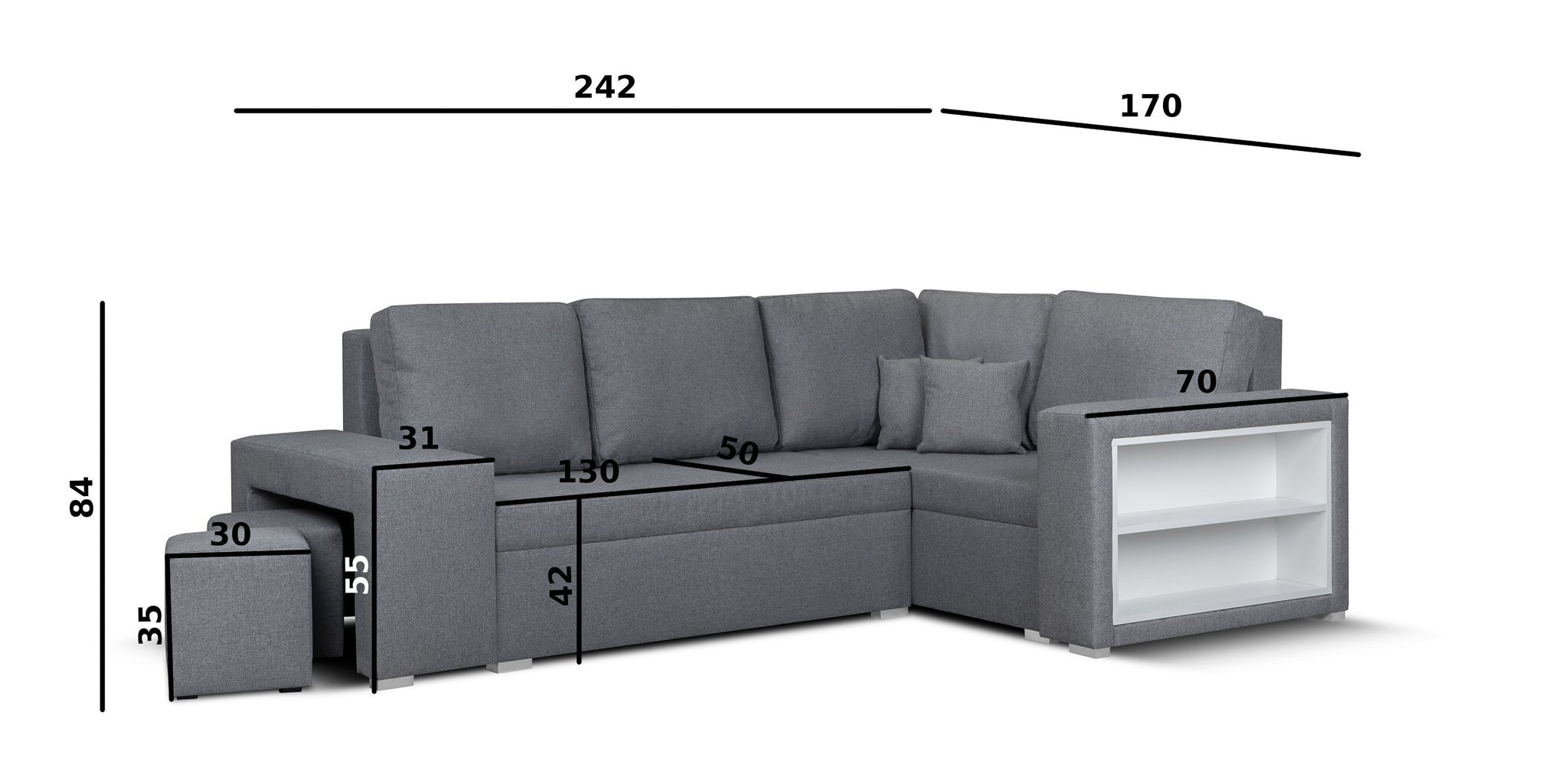 Mīksts stūra dīvāns ar pufiem Bellezza Milo3, tumši zils cena un informācija | Stūra dīvāni | 220.lv