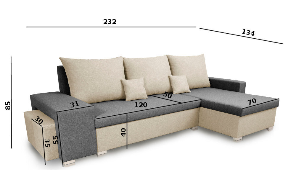 Universāls mīkstais stūra dīvāns ar pufu Bellezza Petra, sarkans/melns cena un informācija | Stūra dīvāni | 220.lv