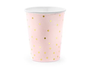 Papīra glāzes Polka Dots 260 ml (1 iepak./ 6 gab.) Gaiši rozā cena un informācija | Vienreizējie trauki | 220.lv