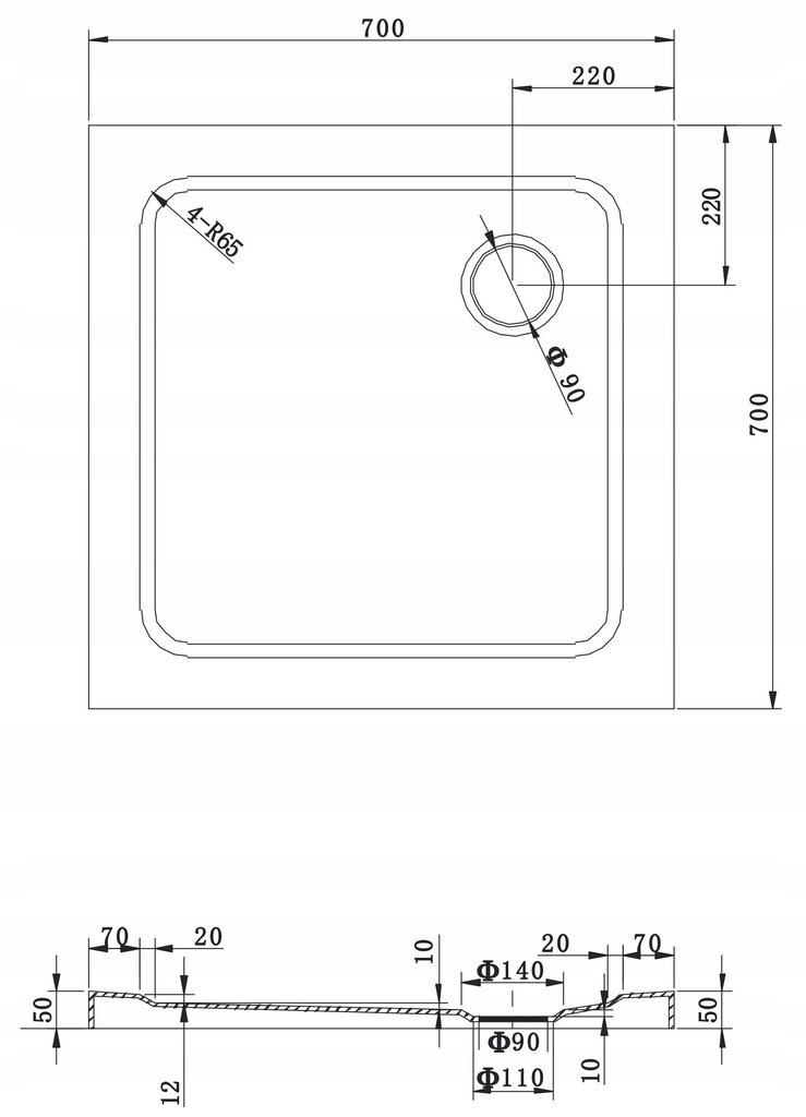 Kvadrātveida dušas paliktnis Mexen Slim ar sifonu, 70x70, 80x80, 90x90,100x100 cm cena un informācija | Dušas paliktņi | 220.lv