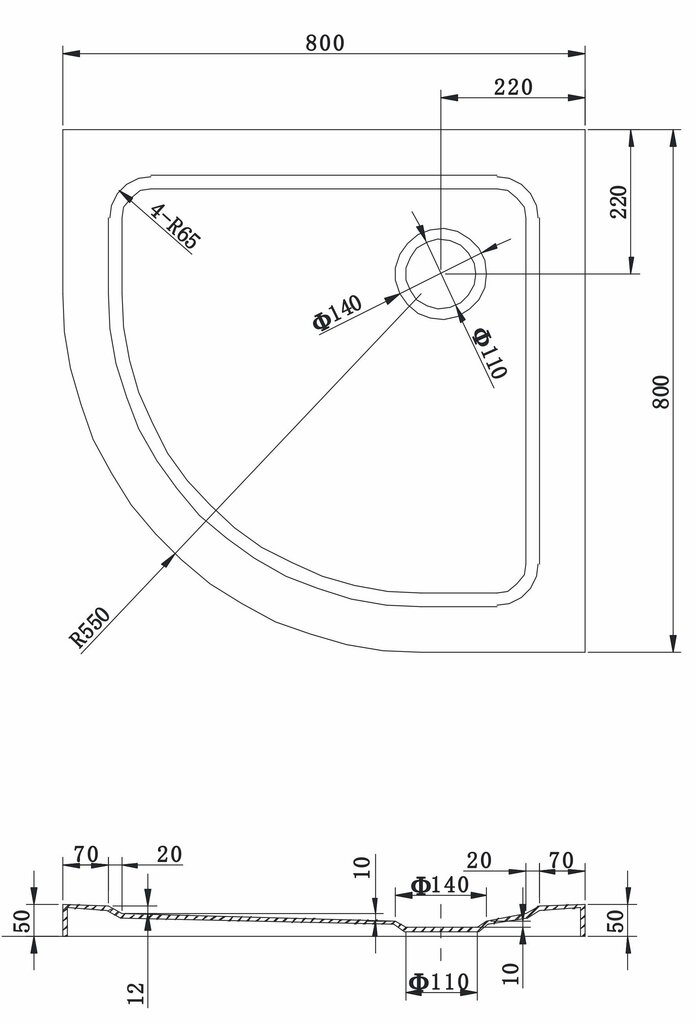 Pusapaļš dušas paliktnis Mexen Slim ar sifonu (melns), 70x70,80x80,90x90 cm cena un informācija | Dušas paliktņi | 220.lv