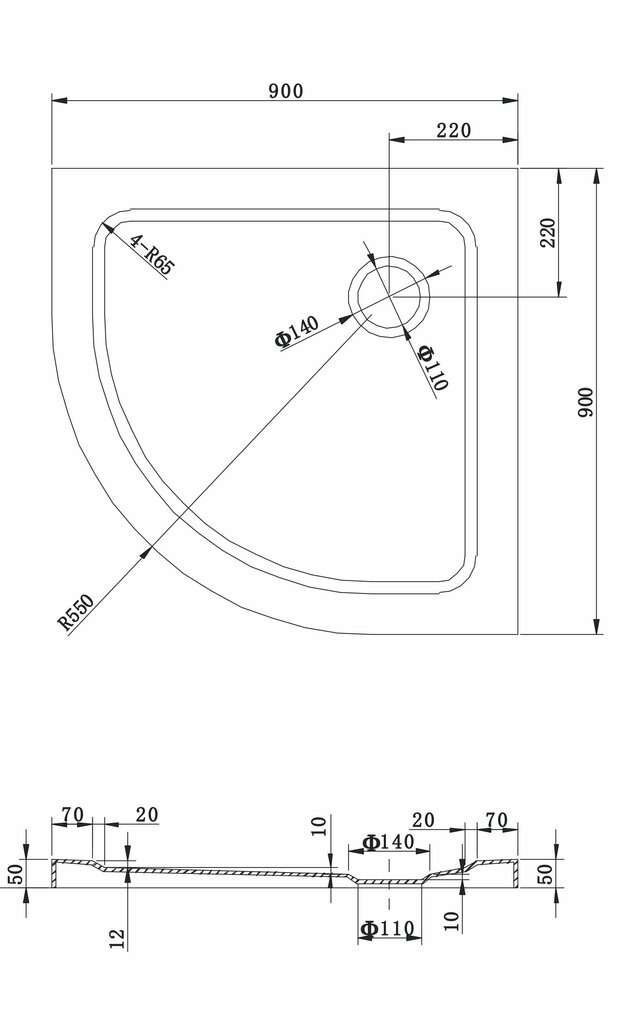 Pusapaļš dušas paliktnis Mexen Slim ar sifonu (melns), 70x70,80x80,90x90 cm cena un informācija | Dušas paliktņi | 220.lv