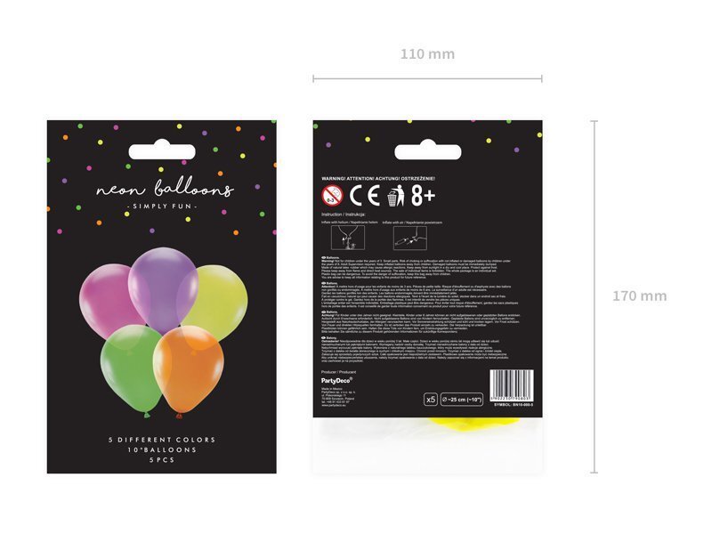 PartyDeco Card Baloni, 25 cm, 5 gab, neons cena un informācija | Baloni | 220.lv