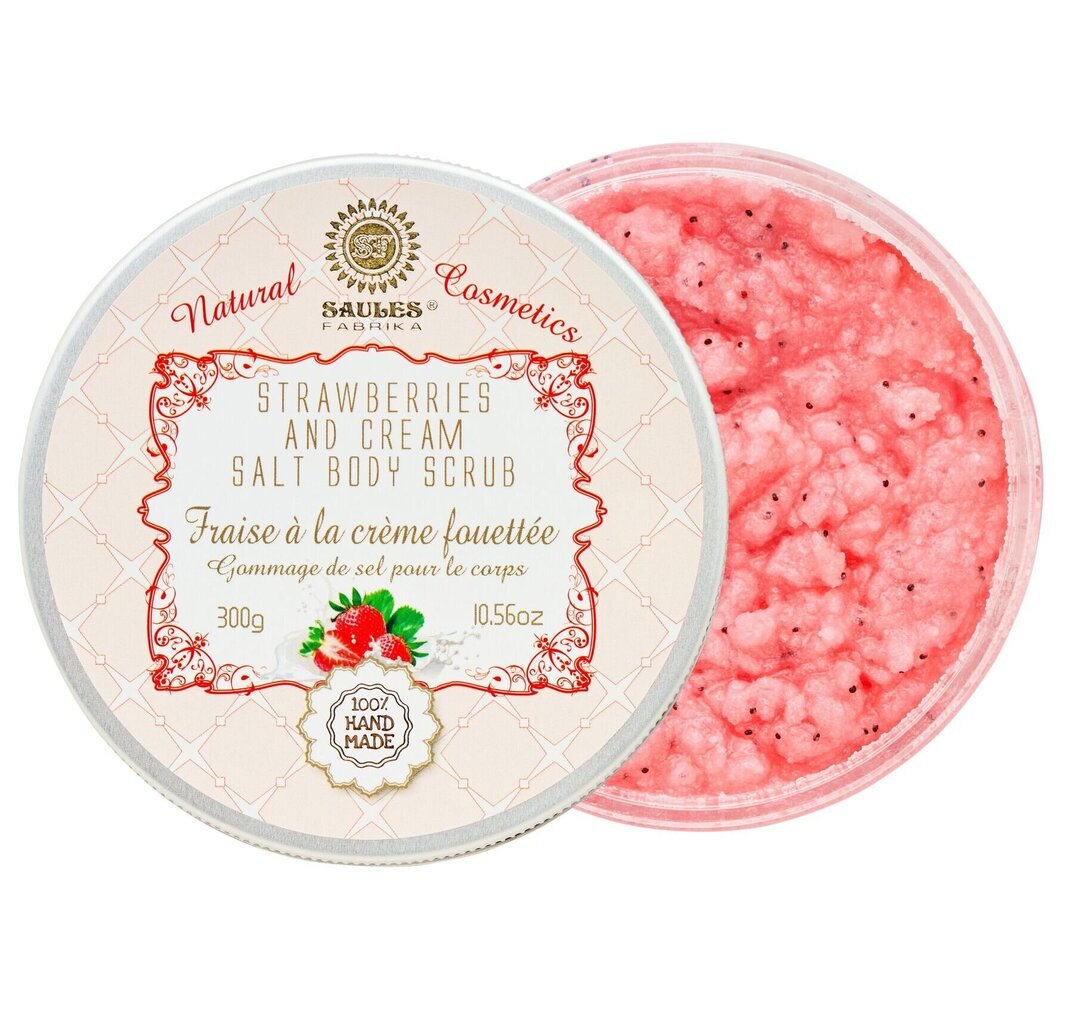 Ķermeņa sāls skrubis 300 g STRAWBERRIES AND CREAM Saules Fabrika цена и информация | Ķermeņa skrubji | 220.lv