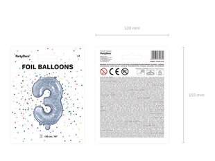 Folijas balons Cipars "3", 35 cm, sudrabains cena un informācija | Baloni | 220.lv