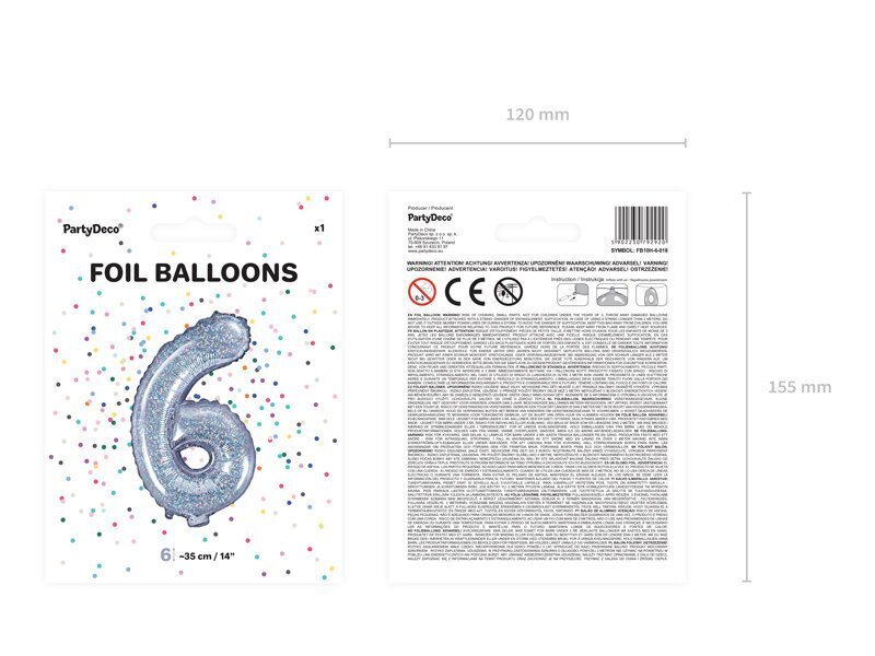 Folijas balons Cipars "6", 35 cm, sudrabains цена и информация | Baloni | 220.lv