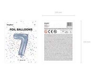 Баллон фольговый Число "7", 35 см, серебристый цена и информация | Шарики | 220.lv