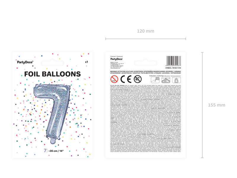 Folijas balons Cipars "7", 35 cm, sudrabains cena un informācija | Baloni | 220.lv