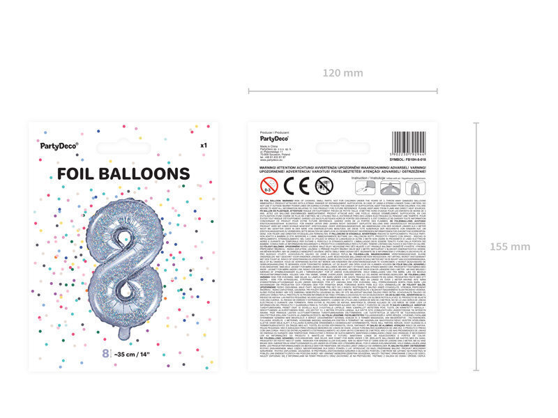 Folijas balons Cipars "8", 35 cm, sudrabains цена и информация | Baloni | 220.lv