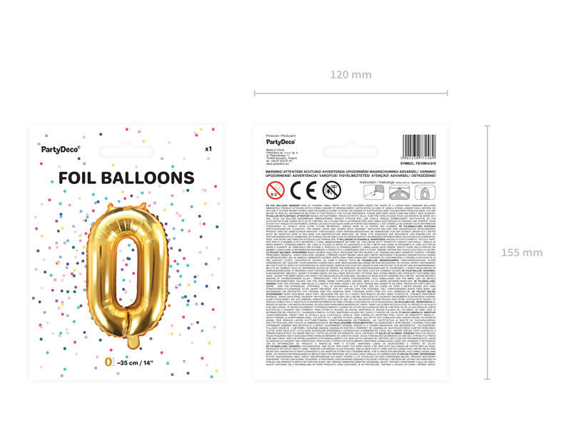 Folijas balons Cipars "0", 35 cm, zeltains цена и информация | Baloni | 220.lv