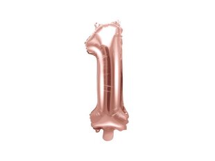 Folijas balons Cipars "1", 35 cm, zeltains/rozā cena un informācija | Baloni | 220.lv