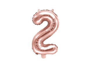 Воздушный шарик из фольги Номер "2", 35 см, золотистый / розовый цена и информация | Шарики | 220.lv