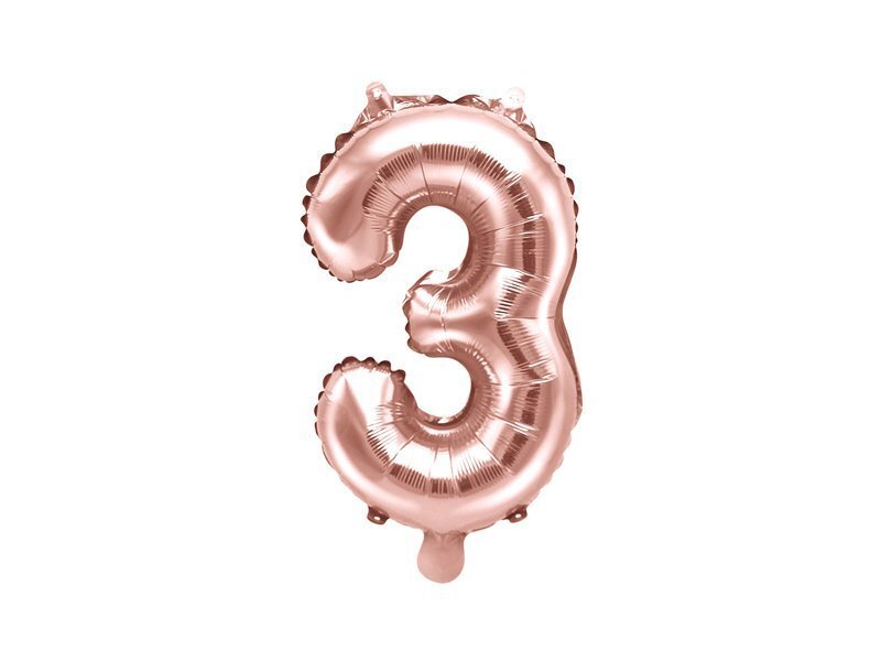 Folijas balons Cipars "3", 35 cm, zeltains/rozā cena un informācija | Baloni | 220.lv