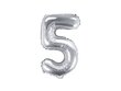 Folijas baloni Cipars "5", 35 cm, sudrabaini, 50 gab. cena un informācija | Baloni | 220.lv