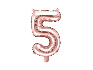 Воздушный шарик фольгированный номер "5", 35 см, золотистый / розовый цена и информация | Шарики | 220.lv