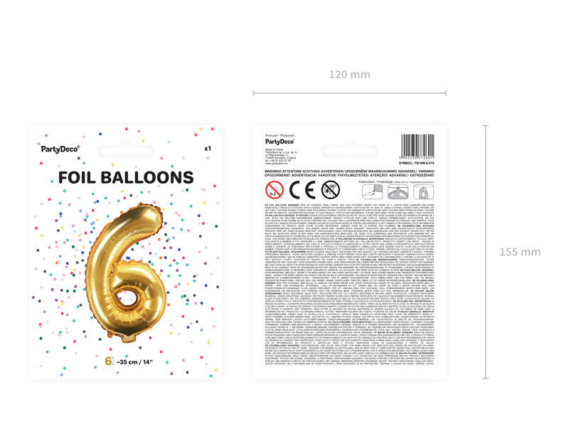 Folijas balons Cipars "6", 35 cm, zeltains цена и информация | Baloni | 220.lv
