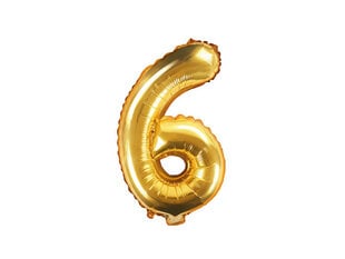 Folijas balons Cipars "6", 35 cm, zeltains cena un informācija | Baloni | 220.lv
