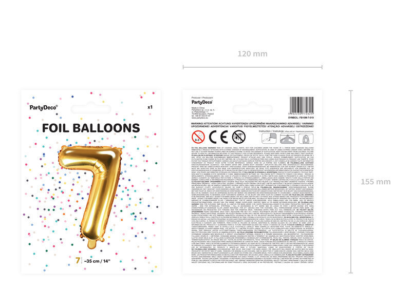 Folijas balons Cipars "7", 35 cm, zeltains cena un informācija | Baloni | 220.lv