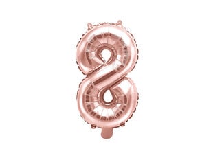 Воздушный шарик фольгированный номер "8", 35 см, золотистый / розовый цена и информация | Шарики | 220.lv