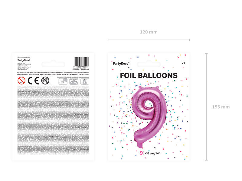 Folijas balons Cipars "9", 35 cm, rozā цена и информация | Baloni | 220.lv