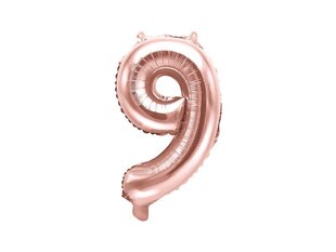 Folijas balons Cipars "9", 35 cm, zeltains/rozā cena un informācija | Baloni | 220.lv