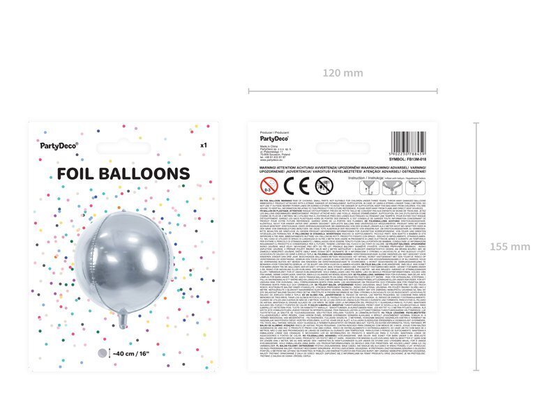 Folija balons Ball 40 cm, sudrabains cena un informācija | Baloni | 220.lv