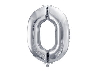 Folijas baloni Cipars "0", 86 cm, sudrabaini, 50 gab. cena un informācija | Baloni | 220.lv