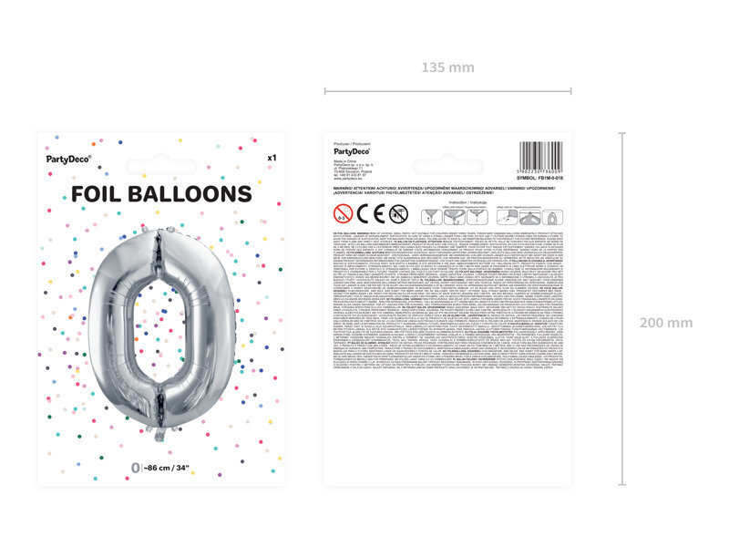 Folijas balons Cipars "0", 86 cm, sudrabains cena un informācija | Baloni | 220.lv