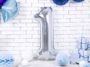 Folijas baloni Cipars "1", 86 cm, sudrabaini, 50 gab. cena un informācija | Baloni | 220.lv