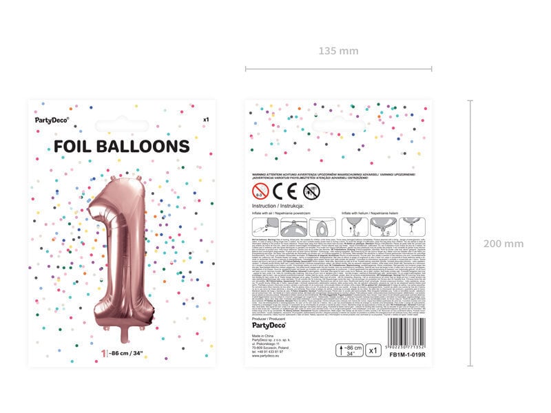 Folijas balons Cipars "1", 86 cm, rozā цена и информация | Baloni | 220.lv