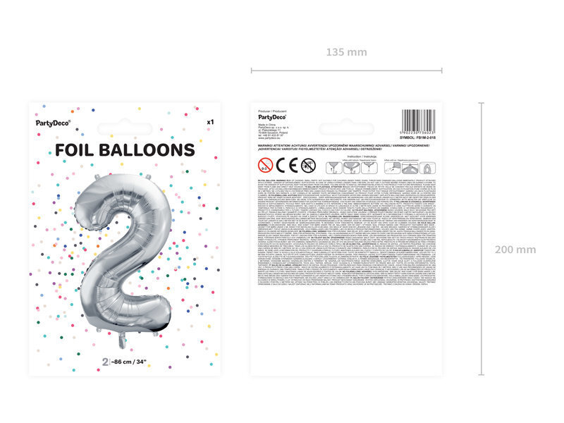 Folijas balons Cipars "2", 86 cm, sudrabains цена и информация | Baloni | 220.lv