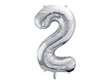 Folijas baloni Cipars "2", 86 cm, sudrabaini, 50 gab. cena un informācija | Baloni | 220.lv