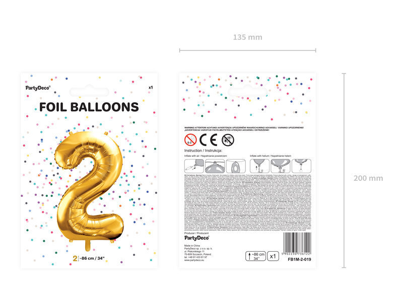 PartyDeco Folijas balons - Nr. 2, 86 cm cena un informācija | Baloni | 220.lv
