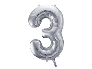 Folijas baloni Cipars "3", 86 cm, sudrabaini, 50 gab. cena un informācija | Baloni | 220.lv