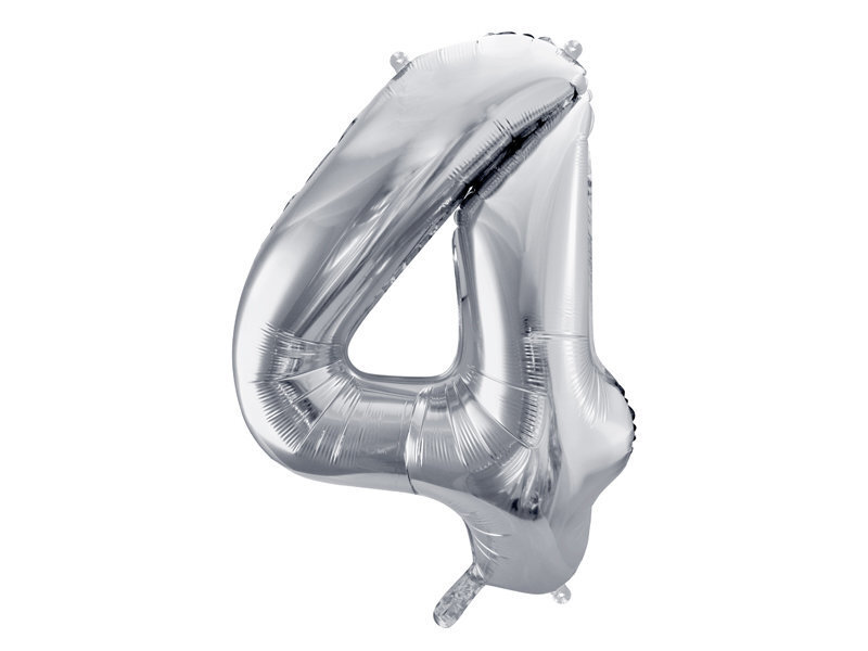 Folijas balons Cipars "4", 86 cm, sudrabains cena un informācija | Baloni | 220.lv
