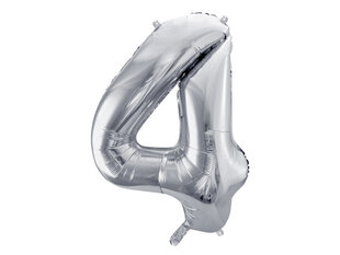Folijas baloni Cipars "4", 86 cm, sudrabaini, 50 gab. cena un informācija | Baloni | 220.lv