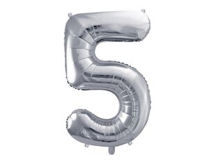 Воздушный шарик из фольги Номер "5", 86 см, серебристый цена и информация | Шарики | 220.lv