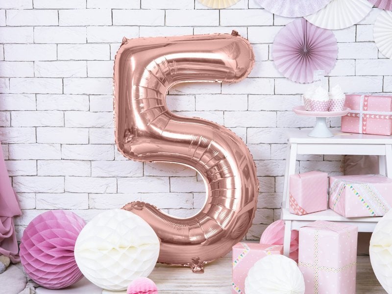 Folijas balons Cipars "5", 86 cm, rozā cena un informācija | Baloni | 220.lv