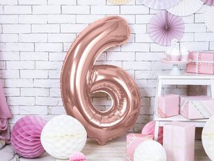 Folijas baloni Cipars "6", 86 cm, rozā/zeltaini, 50 gab. cena un informācija | Baloni | 220.lv