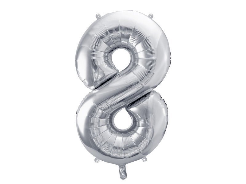 Folijas baloni Cipars "8", 86 cm, sudrabaini, 50 gab. cena un informācija | Baloni | 220.lv