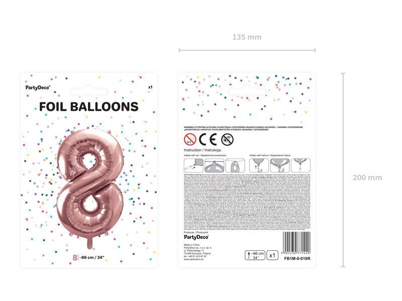 Folijas balons Cipars "8", 86 cm, rozā цена и информация | Baloni | 220.lv