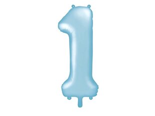 Folijas balons Cipars "1", 86 cm, gaiši zils cena un informācija | Baloni | 220.lv