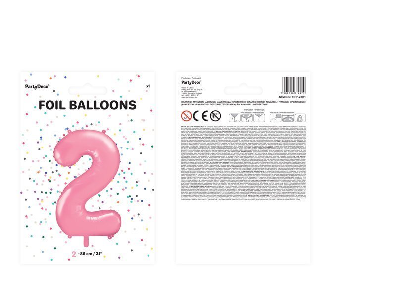 Folijas balons Cipars "2", 86 cm, rozā cena un informācija | Baloni | 220.lv