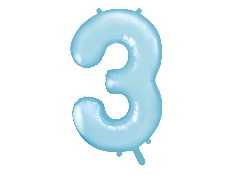 Folijas balons Cipars "3", 86 cm, gaiši zils cena un informācija | Baloni | 220.lv