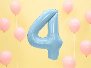 Воздушный шарик фольгированный номер «4», 86 см, светло-голубой. цена и информация | Шарики | 220.lv