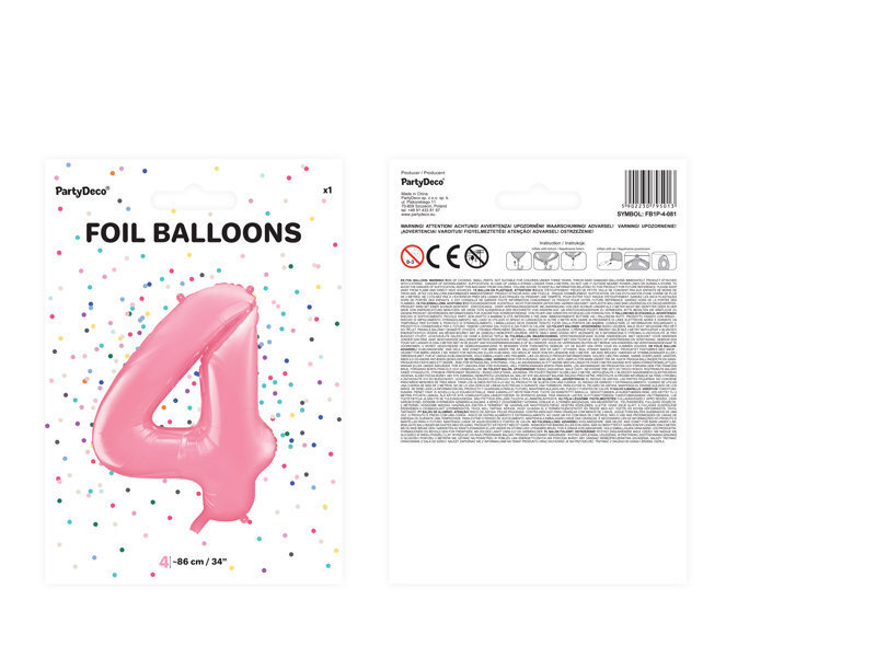 Folijas balons Cipars "4", 86 cm, rozā cena un informācija | Baloni | 220.lv