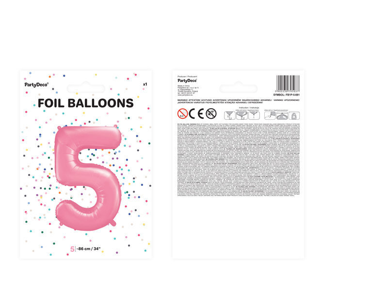 Folijas baloni Cipars "5", 86 cm, rozā, 50 gab. cena un informācija | Baloni | 220.lv