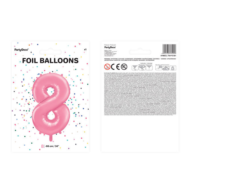 Folijas balons Cipars "8", 86 cm, rozā cena un informācija | Baloni | 220.lv